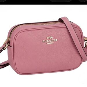 Coach Pink Pebbled Leather Crossbody Camera Bag with Gold Hardware